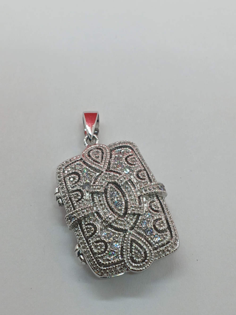 Art Deco Style Sterling Silver Filigree Locket Pendant Signed FAS